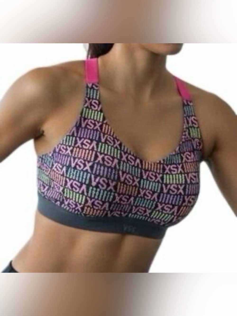 VSX Multicolor Logo-Print Sports Bra with Pink Straps